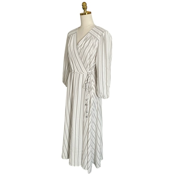 CALVIN KLEIN Women’s Striped Flowy Elbow Puff Sleeve Maxi Wrap Dress Plus Sz 16 - Picture 6 of 10